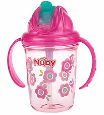 Nuby Drinking cup w. Handle and Straws - 240ml - Pink w. Print