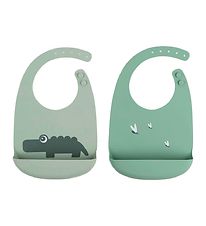 Done By Deer Bib w. Pocket - 2-Pack - Silicone - Croco Green