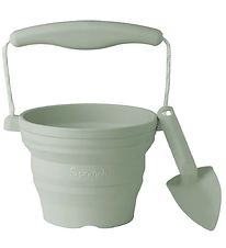 Scrunch Foldable Bucket w. Showel - 11x9 cm - Sage Green