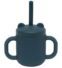 Petit Monkey Cup w. Straws - Silicone - 175 mL - Conditioner Blu