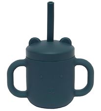 Petit Monkey Tasse av. Paille - Silicone - 175 ml - Dmlant Blu