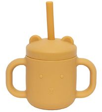 Petit Monkey Cup w. Straws - Silicone - 175 mL - Ochre