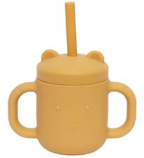 Petit Monkey Becher m. Strohhalme - Silikon - 175 ml - Ochre