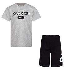 Nike Shortsset - T-shirt/Shorts - Swoosh - Svart/Grå