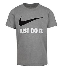 Nike Stuttermabolur - Swoosh - Dark Grár Heather/White