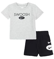 Nike Shortsset - T-shirt/Shorts - Swoosh - Svart/Grå