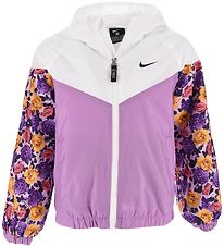 Nike Jas - Floral Windrunner - Wit/Paars