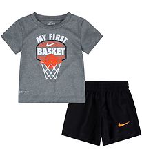 Nike Shortsset - T-shirt/Shorts - My First Basket - Svart/Grå