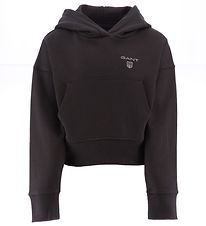 GANT Hoodie - Cropped - Contrast Shield - Dark Graphite