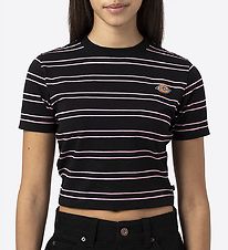 Dickies T-Shirt - Cropped - Westover - Schwarz/Pink gestreift