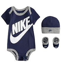 Nike Cadeaubox - Romper s/s/Muts/Sokken - Navy/Grijs Gevlekt