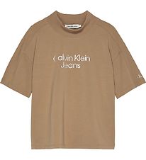 Calvin Klein T-Shirt - Stapel naden gesneden - Tijdloos Camel