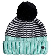 Roxy Muts - Gebreid - Frozenfall - Wit/Zwart/Turquoise m. Pom-Po