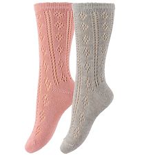 Minymo Socken - 2er-Pack - Grau/Rosa
