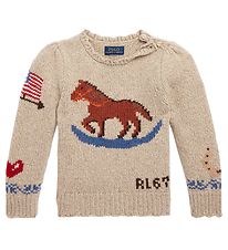 Polo Ralph Lauren Bluse - Wolle - Natural m. Pferd