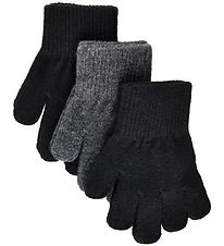 Mikk-Line Gloves - Wool/Polyamide - 3-Pack - Black/Anthracite/Bl