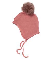 Racing Kids Bonnet - Laine/Coton - Ancien Rose av. Pompon