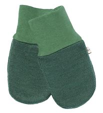 Racing Kids Mittens - Wool/Cotton - 2-layer - Green