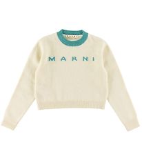 Marni Bluse - Wolle - Cropped - Weiß/Türkis