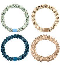 Kknekki Elastic Hair Bands - 4-Pack - Blue/Beige Glitter Mix