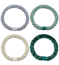 Kknekki Elastic Hair Bands - 4-Pack - Green/Blue/Beige Glitter M