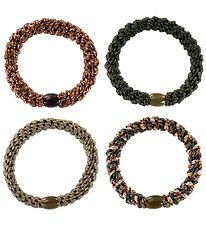 Kknekki Elastic Hair Bands - 4-Pack - Green/Brown Glitter Mix