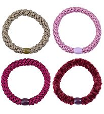 Kknekki Elastic Hair Bands - 4-Pack - Red/Grey Glitter Mix
