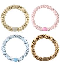 Kknekki Elastic Hair Bands - 4-Pack - Blue/Pink/Beige