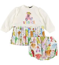 Versace Robe av. Bloomers - Blanc/Multicolore