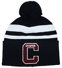 Champion Beanie - Knitted - Teen - 2-layer - Black/White w. Pom-