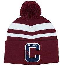 Champion Beanie - Knitted - Teen - 2-layer - Red/White w. Pom-Po