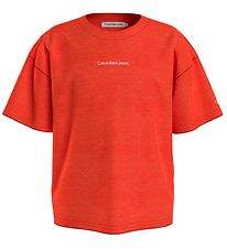 Calvin Klein T-Shirt - Logo Boxy - Coral Oranje