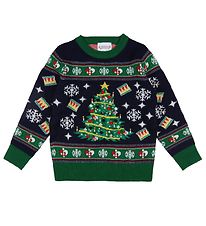 Jule-Sweaters Blouse - Christmas Tree - Knitted - Navy/Green