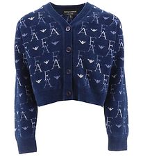 Emporio Armani Cardigan - Cropped - Knitted - Blue with Logos