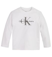 Calvin Klein Blússa - Einrit LS Stuttermabolur - Bright White