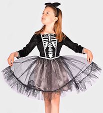 Den Goda Fen Kostuum - Skeleton jurk en Haarband - Zwart