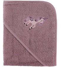 Nrgaard Madsens Hooded Towel - 100x100 cm - Plum w. Unicorn