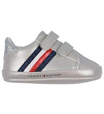 Tommy Hilfiger Soft Sole Leather Shoes - Stripes Velcro - Silver