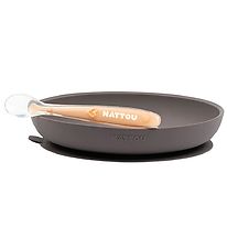 Nattou Bestek-Set - Silicone - 2 Onderdelen - Aubergine/Peach