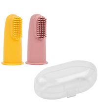 Nattou Finger Toothbrush - 2-Pack w. Case - Silicone - Pink/Yell
