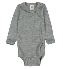 Engel Wrap Bodysuit l/s - Wool/Silk - Light Grey Melange