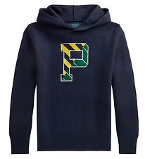 Polo Ralph Lauren Hoodie - Knitted - Letterman - Navy w. Yellow/