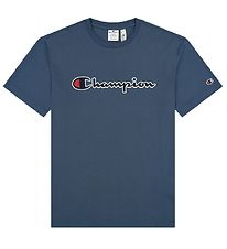 Champion Fashion Stuttermabolur - Blár M. Lógó