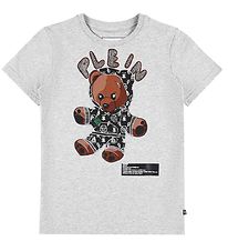 Philipp Plein T-Shirt - Teddy Bear - Grey Melange w. Rhinestone