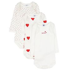 Petit Bateau Samfella L/æ - 3 Pakki - Hvítt M. Hjörtu
