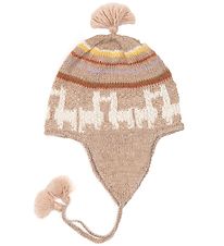 Huttelihut Bonnet - Laine - Marron av. Motif alpaga