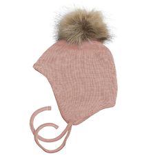 Racing Kids Beanie - Wool/Cotton - Dusty Rose w. Pom-Pom