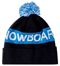 DC Knitted Beanie - Chester - Black/Blue w. Pom-Pom