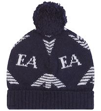 Emporio Armani Beanie - Wool/Silk - Dark Blue w. White