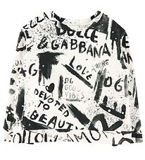 Dolce & Gabbana Sweatshirt - DG Next - Wei/Schwarz m. Perlen